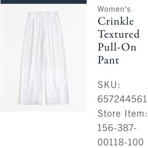Abercrombie & Fitch White Crinkle Textured Pull-On Pants
